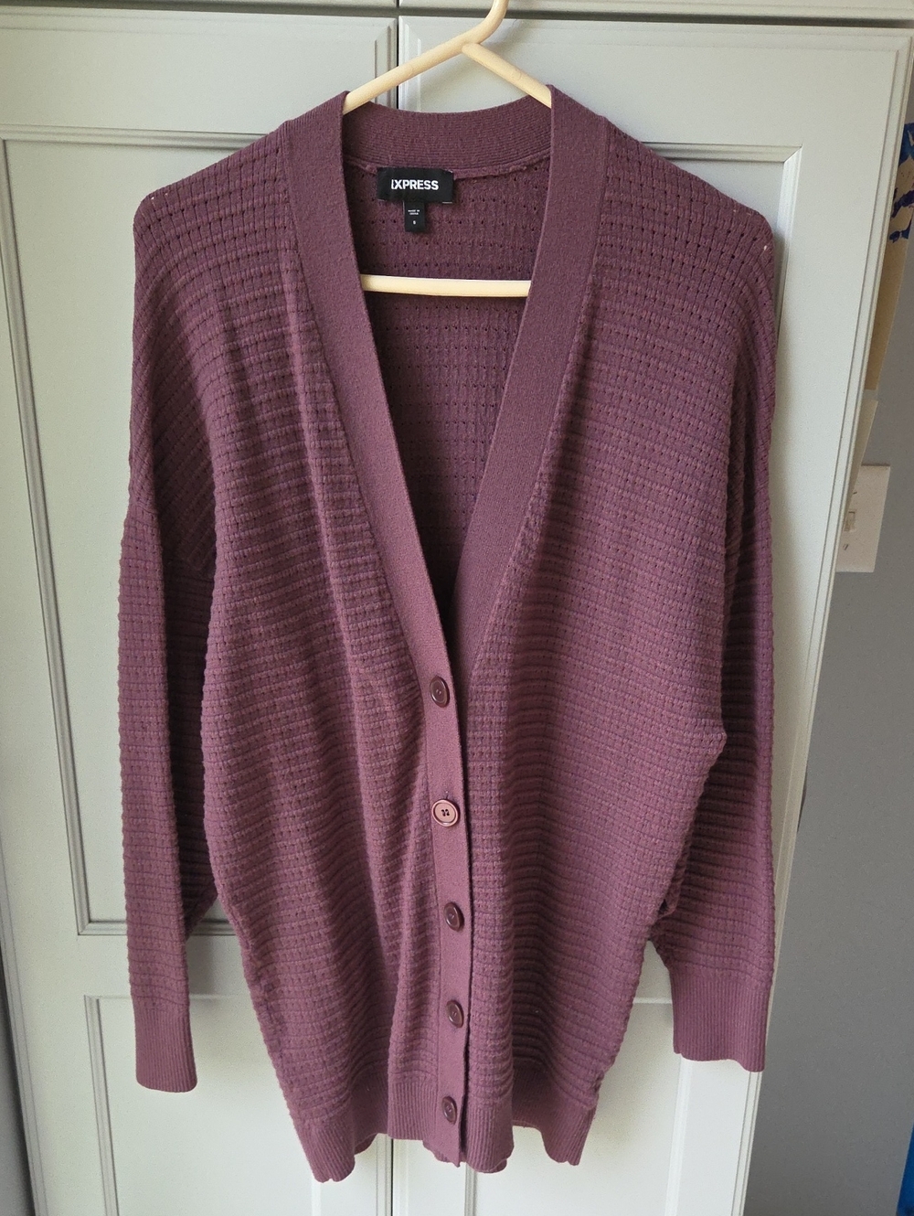 Express Women's Waffle-Knit Button Cardigan - Plum